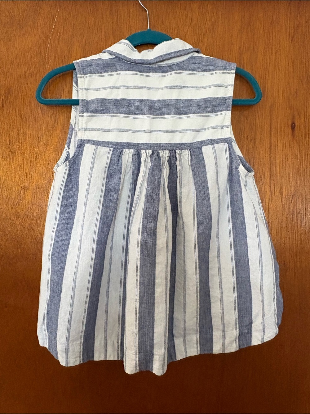 Small Madewell Blue White Herringbone Striped Linen Blend Sleeveless Shirt - Picture 4 of 15